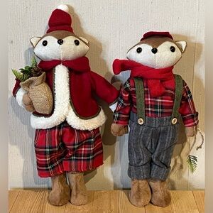 Pair of Plaid Fox Holiday Decor